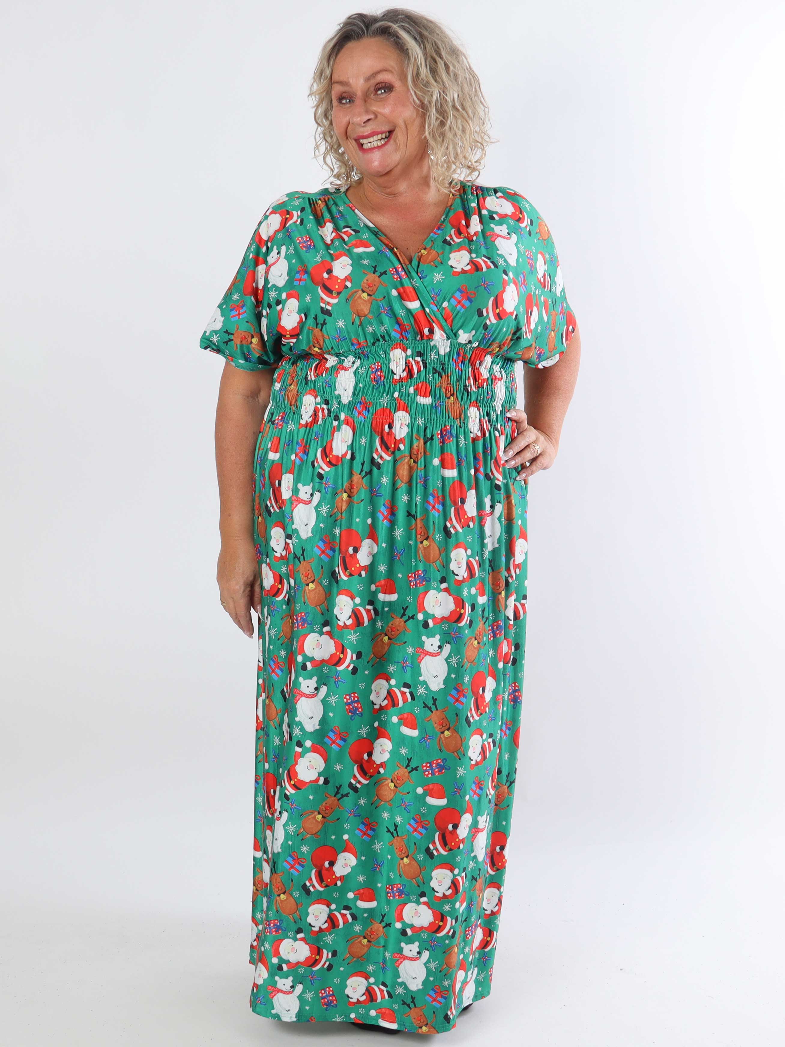 Pams Christmas - Lång stretchig plus size-klänning med julmotiv